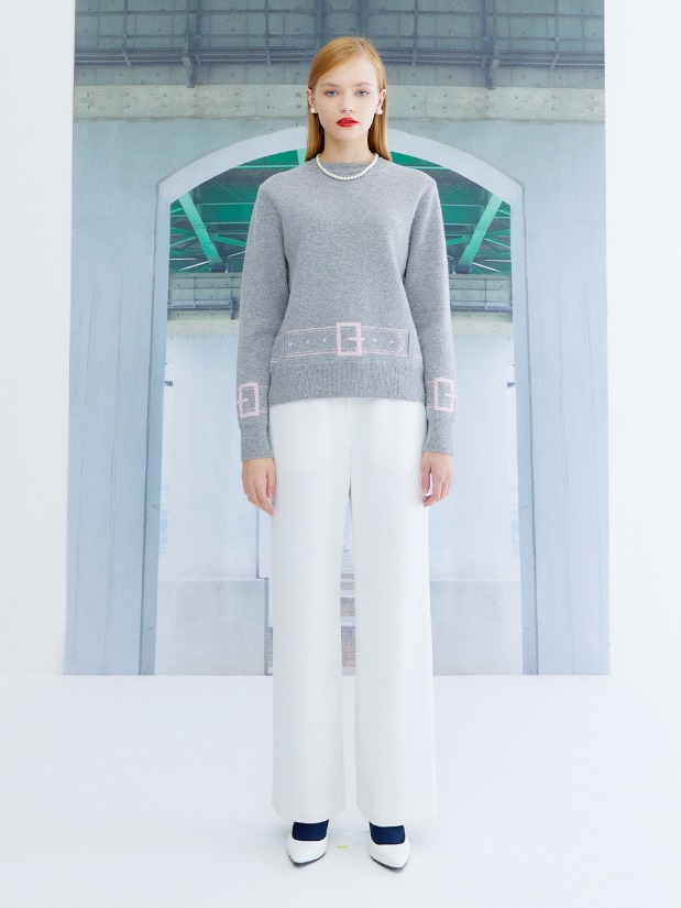 BELT KNITTED CASHMERE SWEATER_GRAY